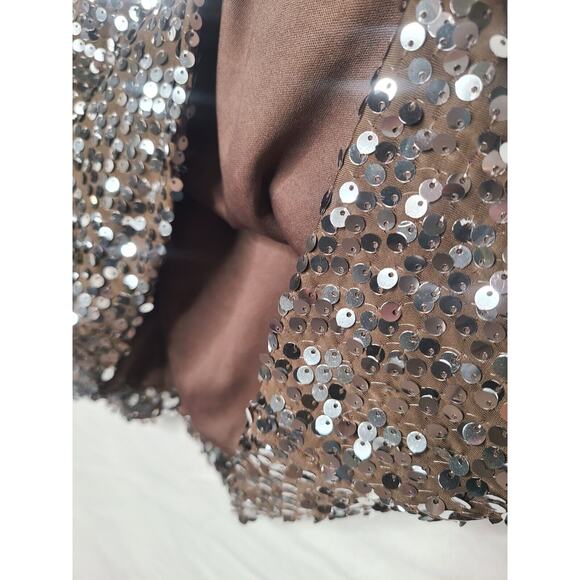 Love Reign Mini Tank Dress Silver Sequin Brown XL Stretch Mob Wife Party Club - Picture 5 of 10